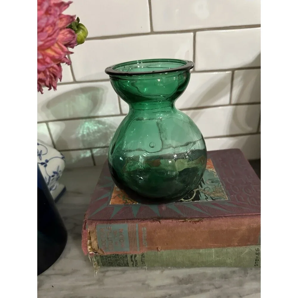 Antique Emerald Green Glass Hyacinth Bulb Forcing Vase Hand Blown
